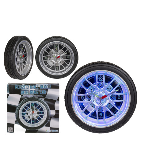 Ρολόι Τοίχου Ρόδα Αυτοκινήτου Με 16 LED Πλαστικό Φ35cm