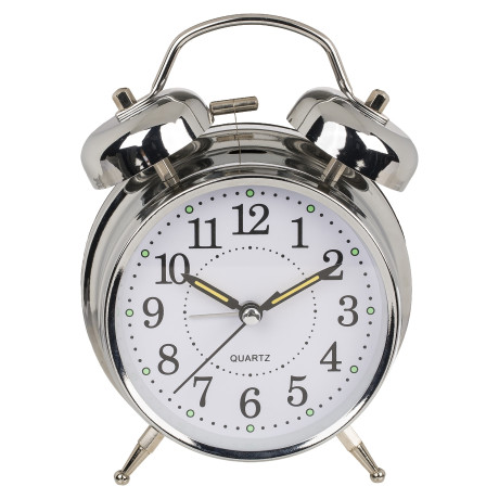Ρολόι Επιτραπέζιο Με Ξυπνητήρι Ασημί Μέταλλο 17x11cm