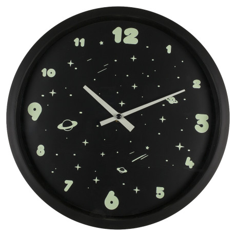 Ρολόι Τοίχου Διάστημα Φωσφοριζέ Μαύρο Πλαστικό Φ30cm