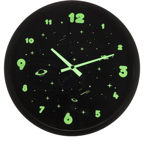 Ρολόι Τοίχου Διάστημα Φωσφοριζέ Μαύρο Πλαστικό Φ30cm