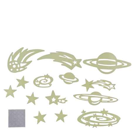 Αυτοκόλλητα Τοίχου Που Φωσφορίζουν Αστέρια Και Πλανήτες Σετ 15Τμχ Σε 3 Σχέδια