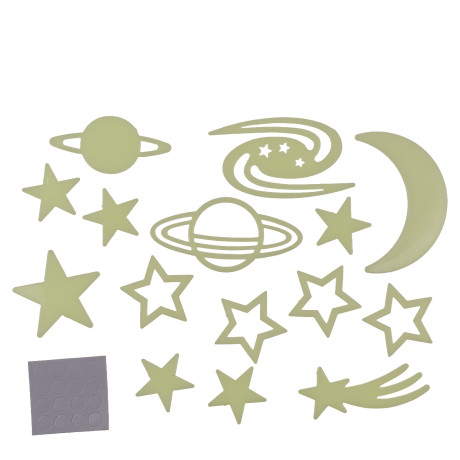 Αυτοκόλλητα Τοίχου Που Φωσφορίζουν Αστέρια Και Πλανήτες Σετ 15Τμχ Σε 3 Σχέδια