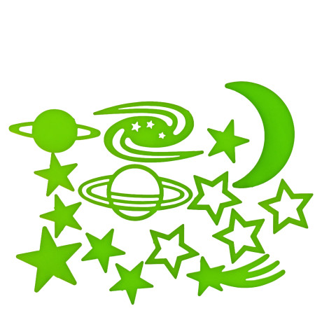 Αυτοκόλλητα Τοίχου Που Φωσφορίζουν Αστέρια Και Πλανήτες Σετ 15Τμχ Σε 3 Σχέδια