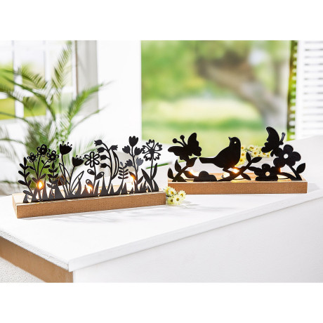 Θήκη Ρεσώ ArteLibre 3θέσια Με Διακόσμηση Μαύρο/Φυσικό Μέταλλο/Ξύλο 7.5x24x10.5cm