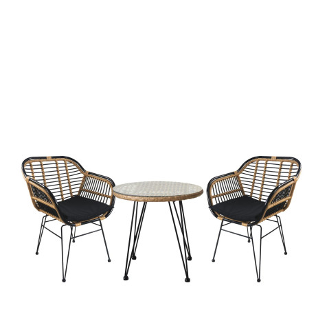 Σετ Τραπεζαρία Κήπου ArteLibre EUSEBIO Φυσικό/Μαύρο Μέταλλο/Rattan Με 2 Καρέκλες 14990334