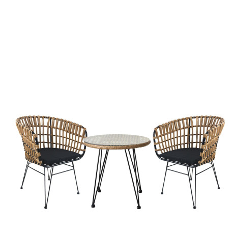 Σετ Τραπεζαρία Κήπου ArteLibre EUSEBIO Φυσικό/Μαύρο Μέταλλο/Rattan Με 2 Καρέκλες 14990346