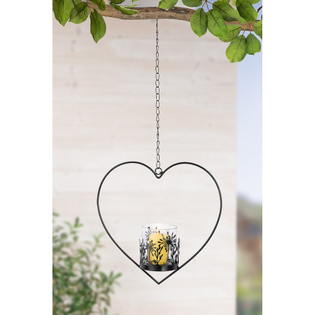 Διακοσμητικό Κρεμαστό ArteLibre Καρδιά Με Μικρό Φανάρι Μαύρο Μέταλλο 7.5x24.5x25cm