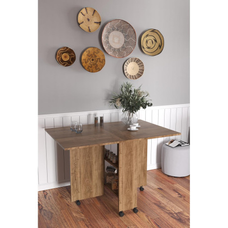 Τραπεζάκι Πτυσσόμενο ArteLibre Με Ροδάκια STANLEY Καρυδί Μοριοσανίδα 120x80x73cm