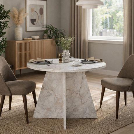 Τραπέζι Tailor Megapap Χρώμα Λευκό εφέ Μαρμάρου Ø100x75,7εκ.