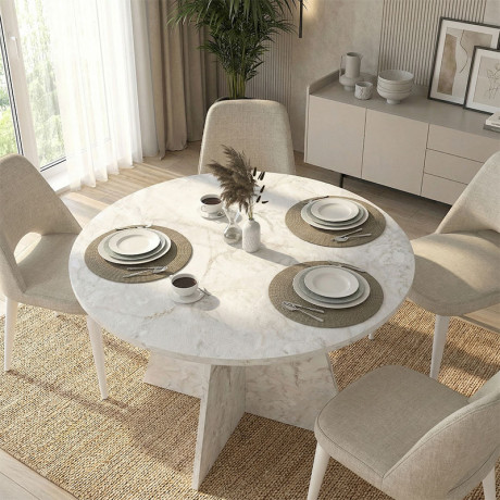 Τραπέζι Tailor Megapap Χρώμα Λευκό εφέ Μαρμάρου Ø120x75,7εκ.