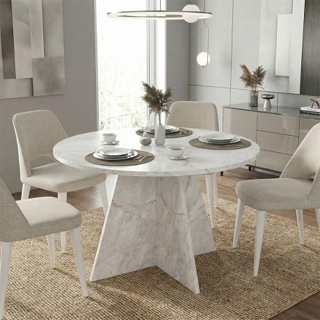 Τραπέζι Tailor Megapap Χρώμα Λευκό εφέ Μαρμάρου Ø120x75,7εκ.
