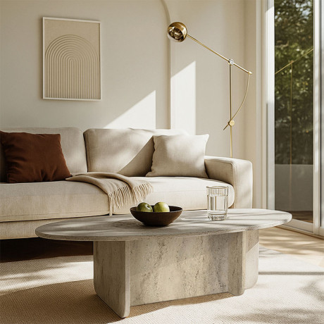 Τραπεζάκι Σαλονιού Ravey Megapap Χρώμα Travertine 120x60x39,6εκ.