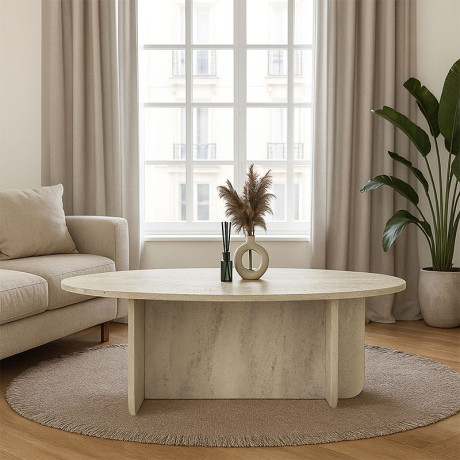 Τραπεζάκι Σαλονιού Ravey Megapap Χρώμα Travertine 120x60x39,6εκ.