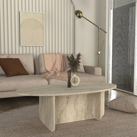 Τραπεζάκι Σαλονιού Ravey Megapap Χρώμα Travertine 120x60x39,6εκ.