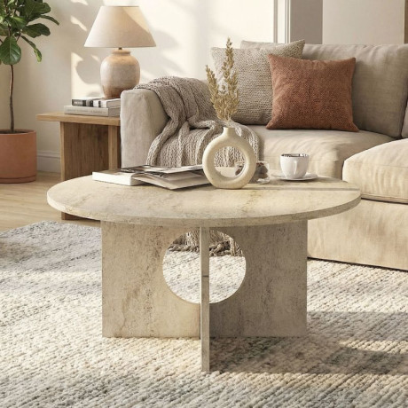 Τραπεζάκι Σαλονιού Mara Megapap Χρώμα Travertine Ø75x36,8εκ.