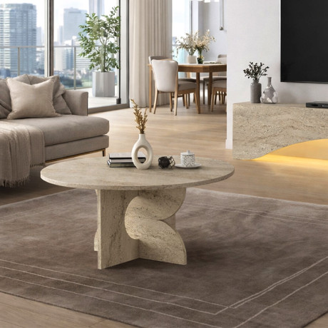 Τραπεζάκι Σαλονιού Mara Megapap Χρώμα Travertine Ø75x36,8εκ.