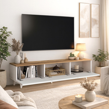 Έπιπλο Τηλεόρασης Bono Megapap Χρώμα Λευκό - Sepet oak 150x32,3x42,1εκ.