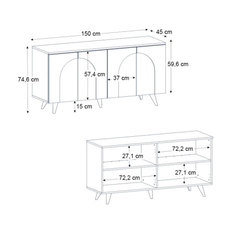 Μπουφές Bono Megapap Χρώμα Λευκό - Sepet oak 150x45x74,6εκ.