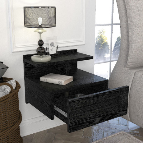 Κομοδίνο Επιτοίχιο Mislina Megapap Χρώμα Sencron Black 40x33,2x32εκ.