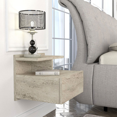 Κομοδίνο Επιτοίχιο Mislina Megapap Χρώμα Travertine 40x33,2x32εκ.