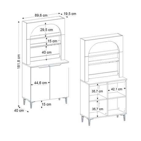 Έπιπλο Κουζίνας με led Melinta 2 Megapap Χρώμα Λευκό 90x40x181,8εκ.