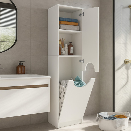 Ντουλάπι με Καλάθι Απλύτων Verga Megapap Χρώμα Λευκό 45x40x180εκ.