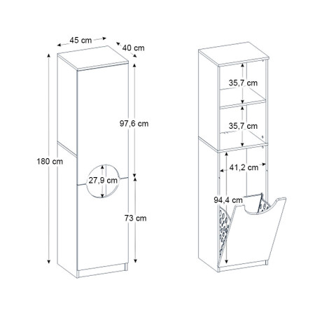 Ντουλάπι με Καλάθι Απλύτων Verga Megapap Χρώμα Λευκό 45x40x180εκ.