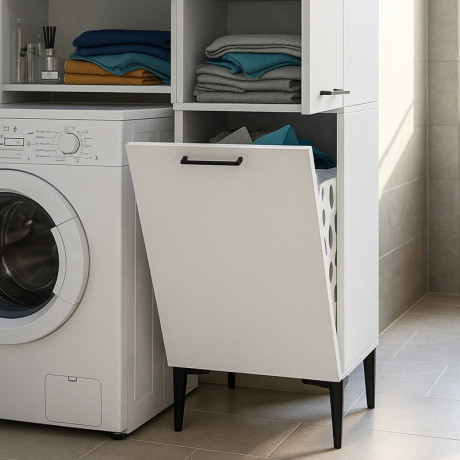 Ντουλάπι με Καλάθι Απλύτων Singa Megapap Χρώμα Λευκό 45x40x180εκ.