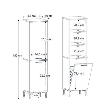 Ντουλάπι με Καλάθι Απλύτων Singa Megapap Χρώμα Λευκό 45x40x180εκ.