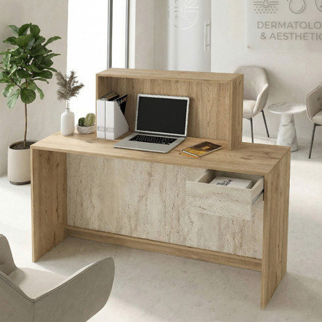 Γραφείο Υποδοχής - Reception Davis Megapap με led Χρώμα Sepet oak - Travertine 150x41,8x115εκ.