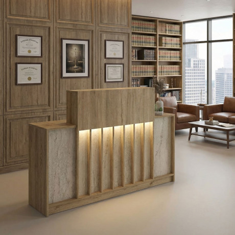 Γραφείο Υποδοχής - Reception Davis Megapap με led Χρώμα Sepet oak - Travertine 150x41,8x115εκ.