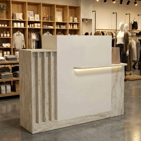 Γραφείο Υποδοχής - Reception Dayana Megapap με led Χρώμα Travertine - Sandstone 150x85,2x120εκ.