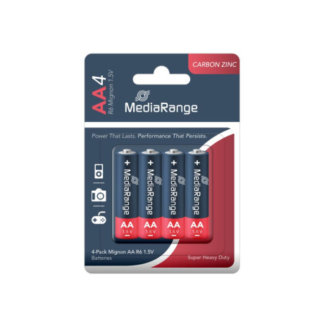 Mediarange Super Heavy Duty Carbon-Zinc Mignon Aa|r6|1.5v Pack 4  (Mrbat144)