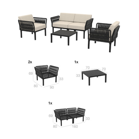 PORTOFINO LOUNGE SET 2ΘΕΣ.TAUPE/ΜΑΞ. BEIGE(2ΘΕΣ.+2ΠΟΛ.+ΤΡΑΠ 33εκ.)