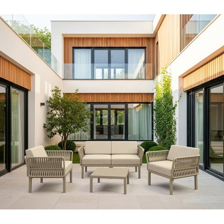 PORTOFINO LOUNGE SET 2ΘΕΣ.TAUPE/ΜΑΞ. BEIGE(2ΘΕΣ.+2ΠΟΛ.+ΤΡΑΠ 33εκ.)