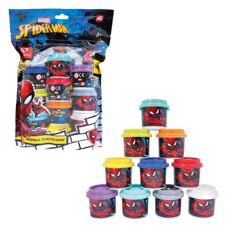 AS Πλαστελίνη Marvel Spiderman Σακουλάκι Με 10 Βαζάκια Και Καπάκια Καλουπάκια 280gr Για 3+ Χρονών