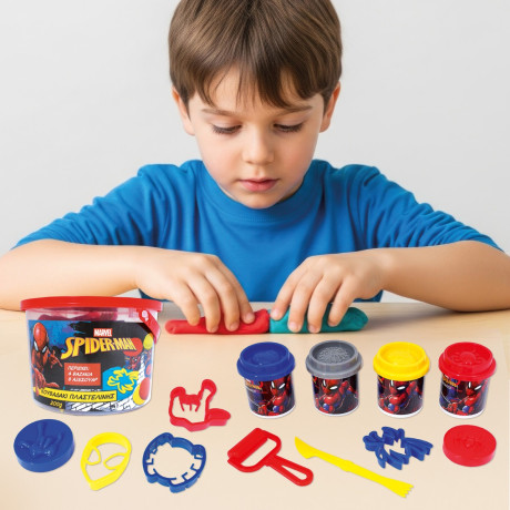 AS Πλαστελίνη Marvel Spiderman Κουβαδάκι Με 4 Βαζάκια Και 8 Εργαλεία 200g 3+ Χρονών