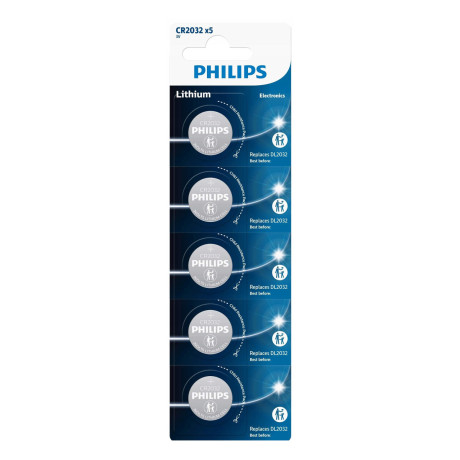 Philips Μπαταρίες Λιθίου Ρολογιών Cr2032 210mah 3v 5τμχ - 1156350-0005