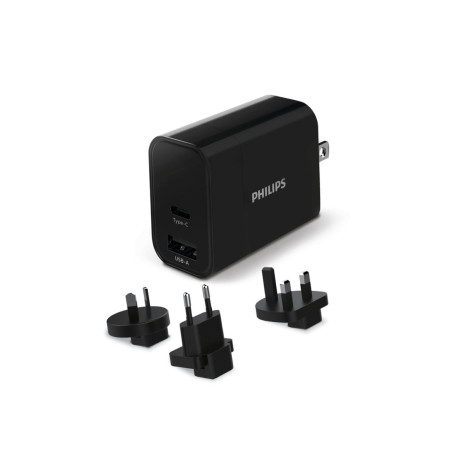 Philips Dlp2621t.grs Γρήγορος Επιτοίχιος Φορτιστής Ταξιδιού με Αντάπτορες και Θύρες 1c 1a 30w