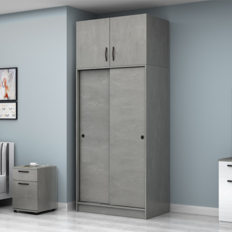Ντουλάπα Ρούχων Regio Megapap Δίφυλλη Συρόμενη με Πατάρι Χρώμα Γκρι Σκυροδέματος 100x60x240εκ.