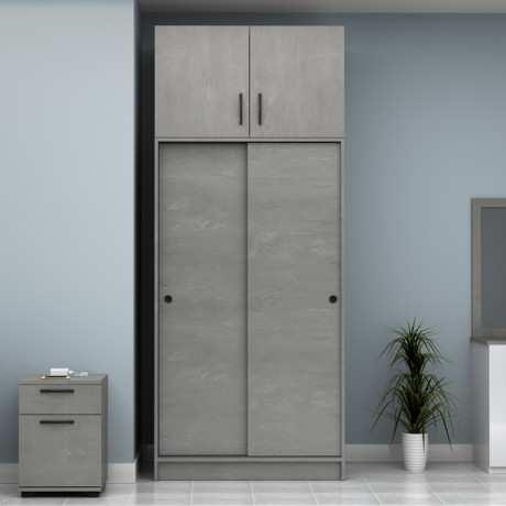 Ντουλάπα Ρούχων Regio Megapap Δίφυλλη Συρόμενη με Πατάρι Χρώμα Γκρι Σκυροδέματος 100x60x240εκ.