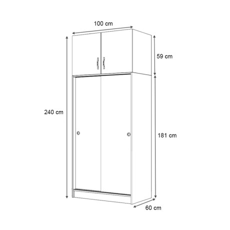 Ντουλάπα Ρούχων Regio Megapap Δίφυλλη Συρόμενη με Πατάρι Χρώμα Γκρι Σκυροδέματος 100x60x240εκ.