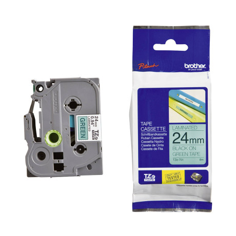 Brother tze-751 Labelling Tape Cassette – Black on Green, 24mm Wide (Tze751) (Brotze751)