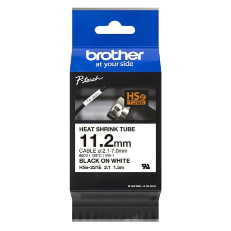 Brother Heat Shrink Tube Tape Cassette  Black on White 11.2mm (Hse231e) (Brohse231e)