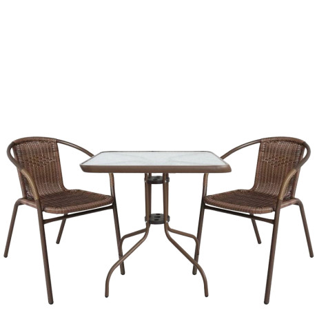 Σετ Τραπεζαρία Κήπου ArteLibre MARS Καφέ Μέταλλο/Rattan/Γυαλί Με 2 Πολυθρόνες 14990485