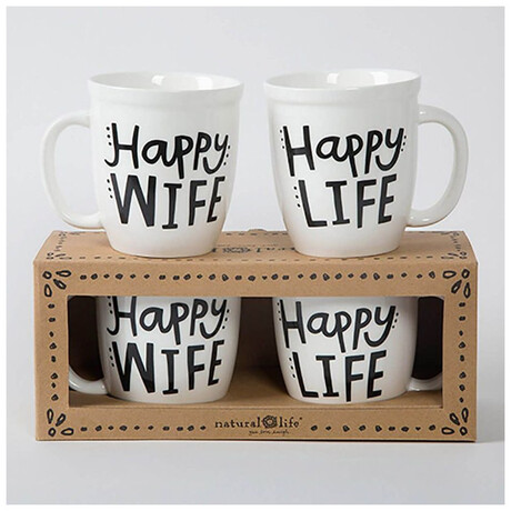 Σετ 2 Κούπες Natural Life Happy Wife Happy Life 440ml 50958