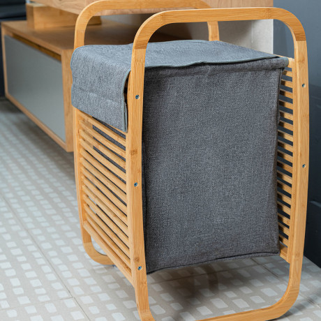 Estia Καλαθι Απλυτων Bamboo με Θηκη Πολυεστερα 40x35x60.5cm