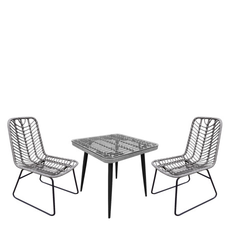 Σετ Τραπεζαρία Κήπου ArteLibre CALI Γκρι/Μαύρο Μέταλλο/Rattan/Γυαλί Με 2 Καρέκλες 14990454