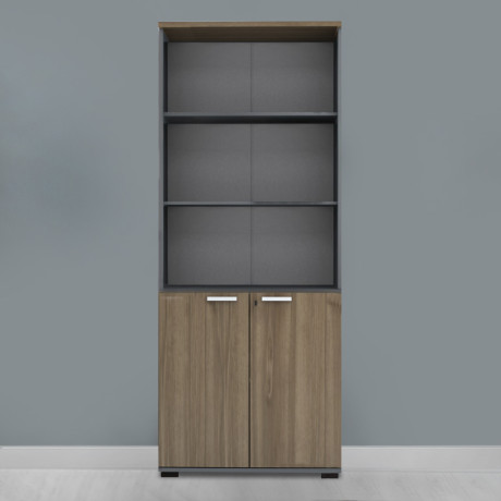 Βιβλιοθήκη Γραφείου με Κλειδαριά Επαγγελματική Venturo Megapap Χρώμα Ανθρακί - Καρυδί 80x40x200εκ.