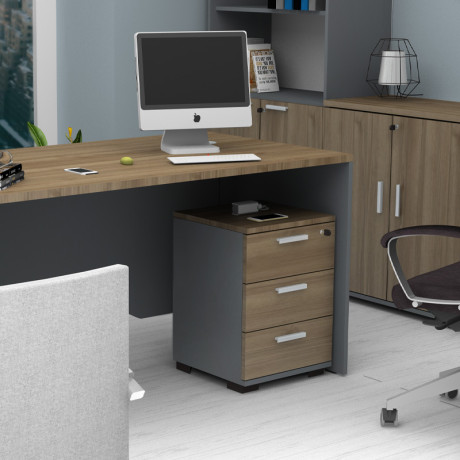 Συρταριέρα Γραφείου με Κλειδαριά Επαγγελματική Venturo Megapap Χρώμα Ανθρακί - Καρυδί 39x40x57εκ.